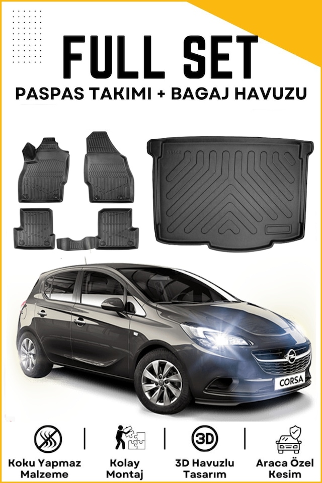 Opel Corsa E 2017 Model Birebir Uyumlu Bagaj Havuzu+paspas Seti