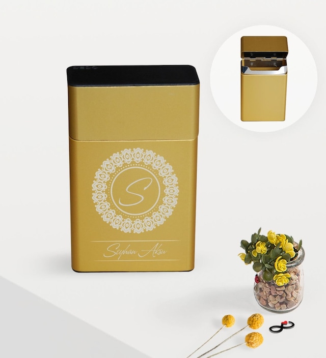 Bk Gift Kişiye Özel İsimli Gold Metal Sigara Tabakası - 2 Siyah