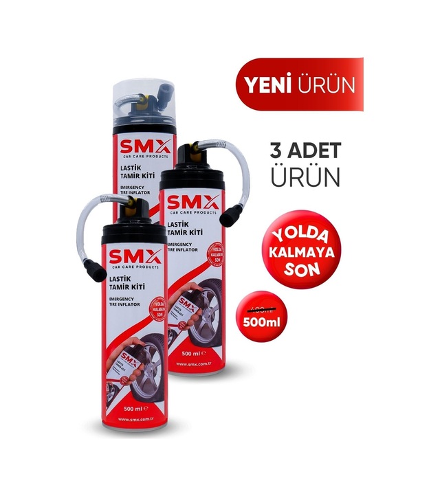 Lastik Tamir Kiti 500ml 3'lü - Lastik Onarım Spreyi, Oto İlk Yardım, Acil Lastik Şişirici