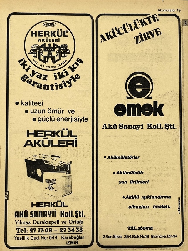 İzmir 1982-1983 Meslek Reklam İlanı Efemera S19 Teşhir Ürün