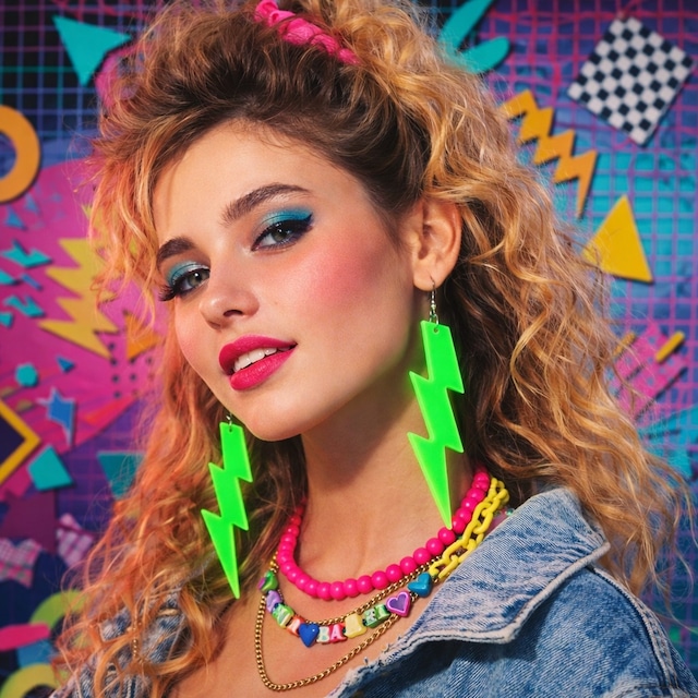 80 Ler 90 Lar Retro Neon Yeşil Şimşek Küpe 10 Cm