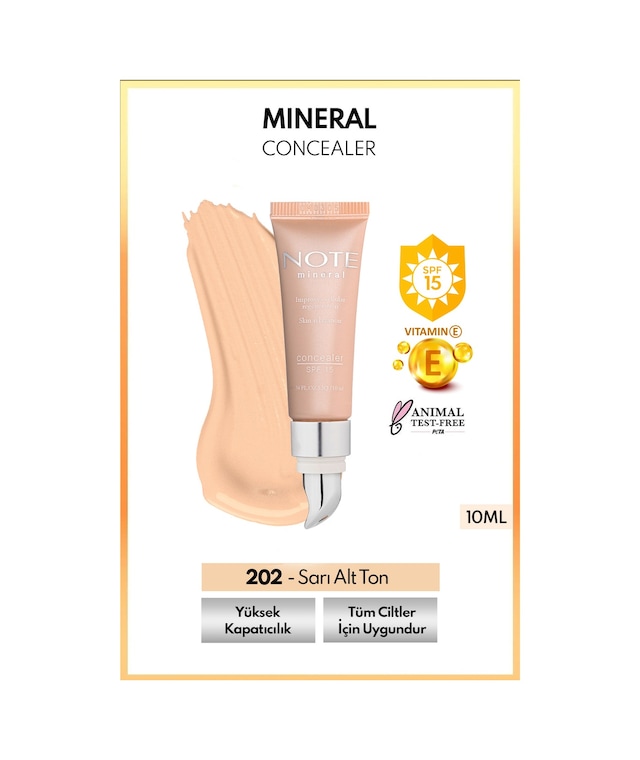 Mineral Concealer Spf 15 Yoğun Kapatıcı Metal Başlıklı Göz Altı Kapatıcısı - 202 Orta Açık