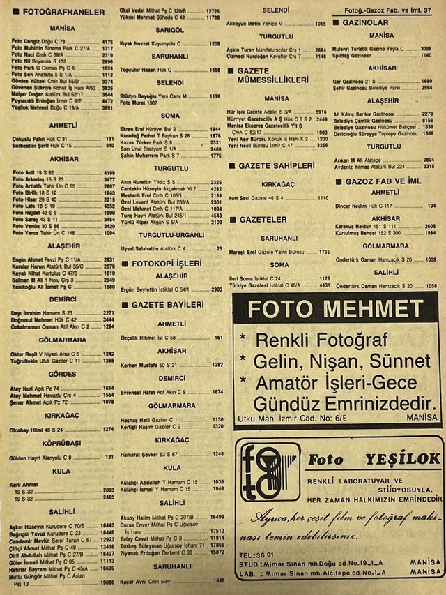 Manisa 1987 Meslek Reklam İlanı Efemera S-37 Teşhir Ürün