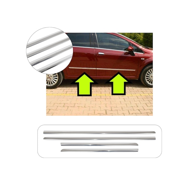 Fiat Linea Uyumlu 2007 Ve Üzeri Krom Yan Kapı Çıtası 4 Parça Paslanmaz Çelik