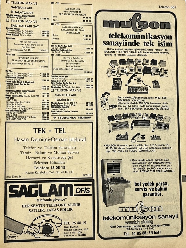 İzmir 1982-1983 Meslek Reklam İlanı Efemera S557 Teşhir Ürün