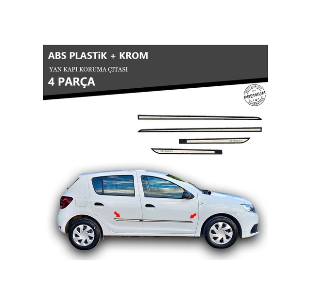Dacıa Sandeo Stepway Yan Kapı Koruma Çıtası Plastik + Krom Unvrslppkçt00014