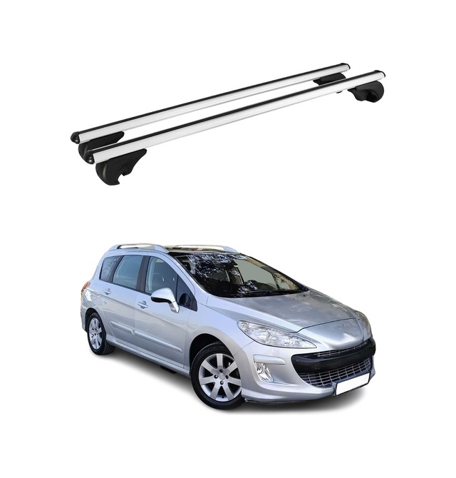 Peugeot 308 I Station Wagon 2008-2013 Arası Uyumlu Port Bagaj Taşıyıcı Ara Atkı Alüminyum Gümüş 2 Parça