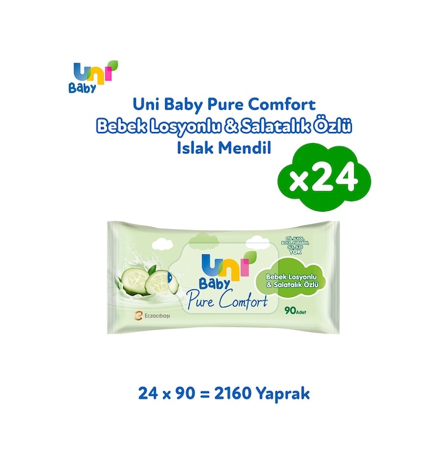 Uni Baby Pure Comfort Bebek Losyonlu & Salatalık Özlü Islak Mendil 24'Lü 2160 Yaprak