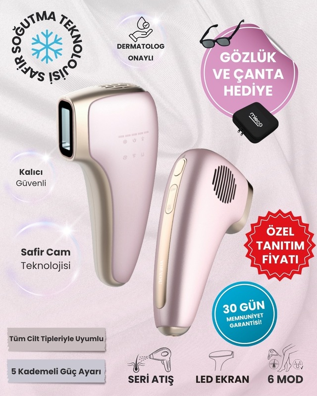 Mieco Safir Soğutma Özellikli ipl Lazer Epilasyon Aleti (Safir Cam)-Rosegold + Gözlük ve Çanta Hediyeli