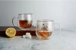 Linanware 2 'li Çift Cidarlı Cam Bardak Hediyelik Kupa 300 Ml Dsg-30