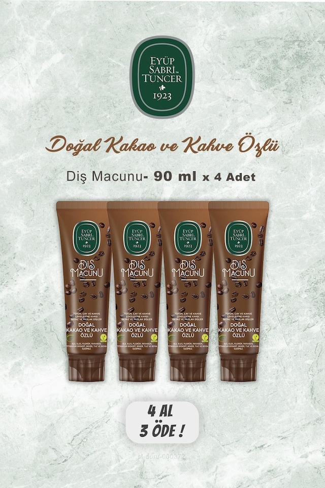 Eyüp Sabri Tuncer Doğal Kakao Özlü Diş Macunu 4 x 90 ML