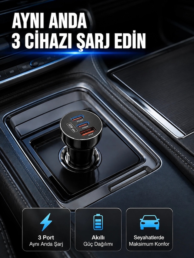 Mey İthalat 12v 24v Uyumlu 60w Araç İçi Şarj Adaptörü Çoklu Hızlı Şarj Cihazı
