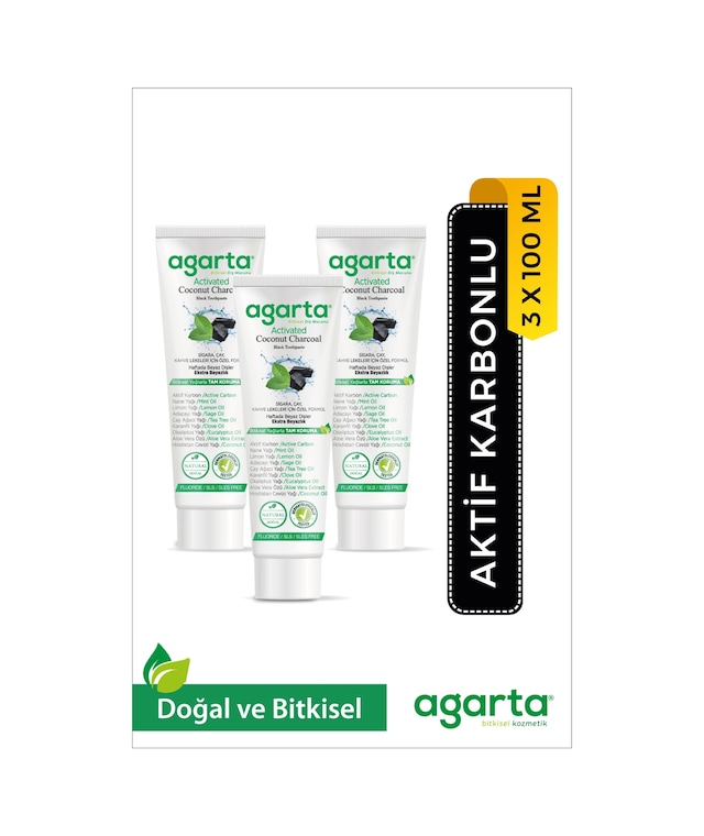 Agarta Doğal Hindistan Cevizi Özlü Aktif Karbon Diş Macunu 3 x 100 ML