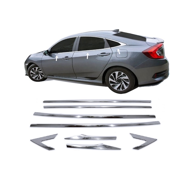 Honda Civic Krom Cam Çıtası 8 Parça P.çelik 2016 Sonrası