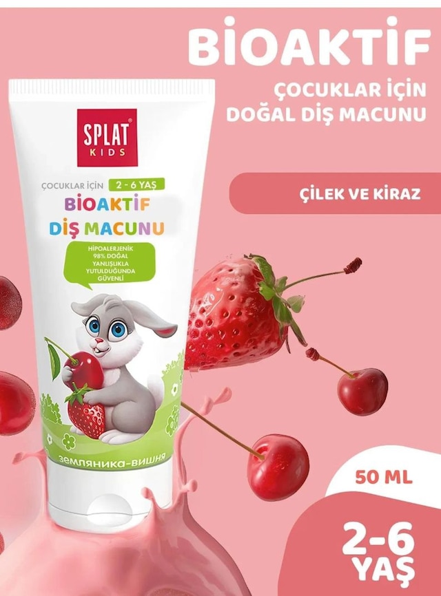 Splat Kids Wild Çilek-Kiraz Aromalı 2-6 Yaş Doğal Diş Macunu 50 ML