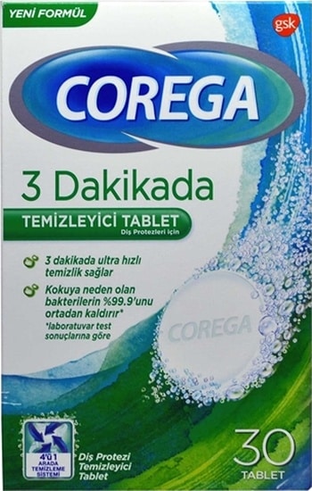 Corega 3 Dakikada Protez Temizleyici Tablet 30'lu + Corega Tat İçermez Diş Protezi Yapıştırıcı 40 G
