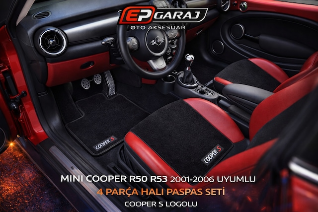 Mını Cooper R50 R53 2001-2006 Uyumlu 4 Parça Halı Paspas Seti Cooper S Logolu