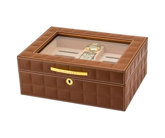 Lubinski Deri Camlı Humidor Puro Kutusu Kahve 50s
