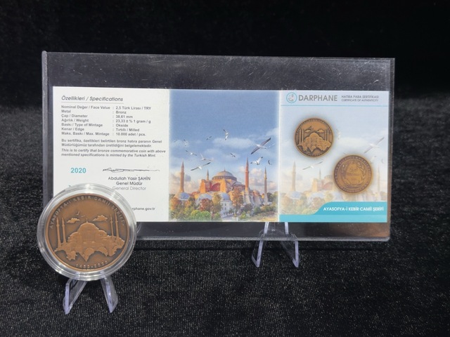 Ayasofya-i Kebir Cami-i Şerifi 2020 - Bronz Okside Sikke - Sertifikalı