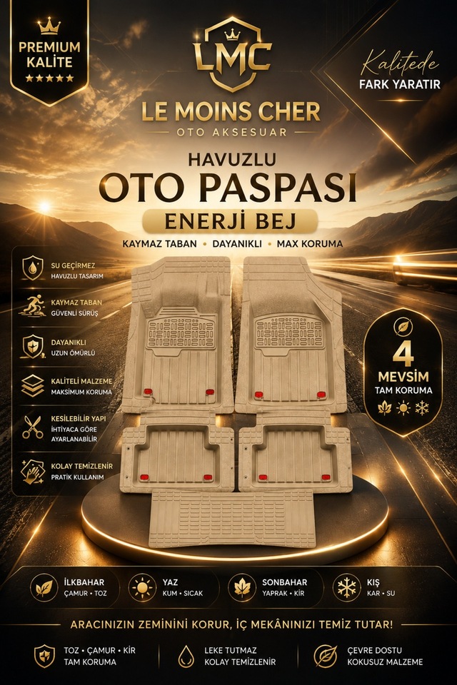 Daihatsu Applause Havuzlu Oto Paspası Kaymaz Taban Dayanıklı Enerji Bej