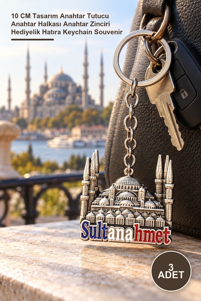 3 Adet Sultanahmet Metal Anahtarlık 10 Cm Tasarım Anahtar Tutucu Anahtar Halkası Anahtar Zinciri Hediyelik Hatıra Keychain Souvenir