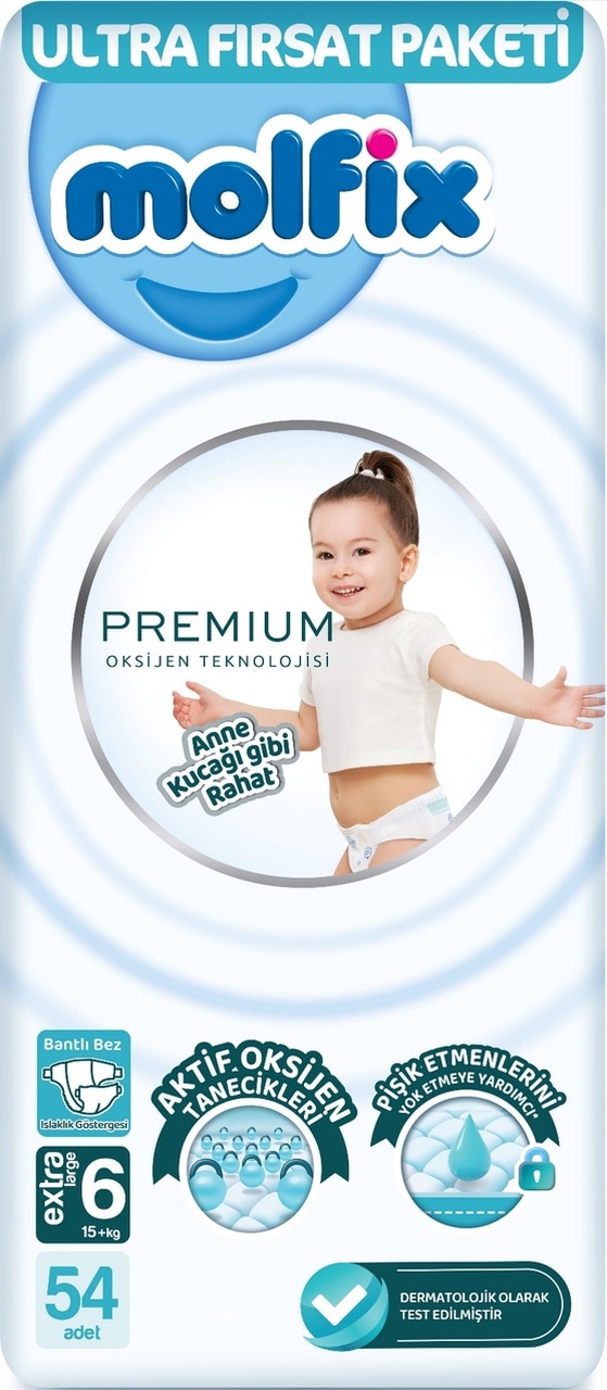 Molfix Premium Bebek Bezi Beden:6 15+KG Extra Large 54 Adet 6 Numara