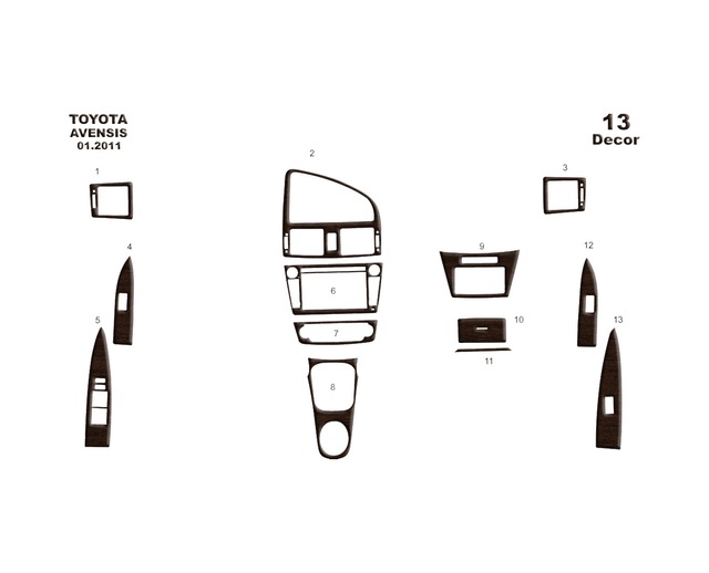 Toyota Avensis Torpido Kaplama 2011 13 Parça Koyu Meşe