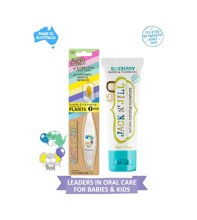 Doğal Sertifikalı Bebek/çocuk Diş Seti Fil&dino Diş Fırçası + Yaban Mersin Diş Macunu 50g