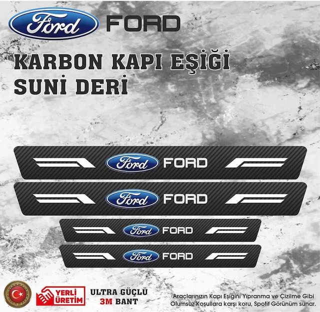 Fordd Uyumlu Deri Karbon Kapı Eşiği Koruyucu Bant 4 Adet