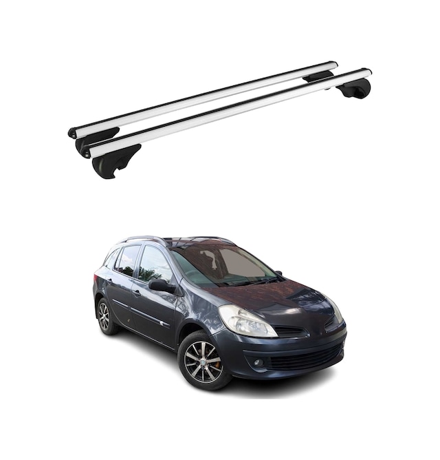 Renault Clio Iıı Grandtour 2007-2012 Arası Uyumlu Port Bagaj Taşıyıcı Ara Atkı Alüminyum Gümüş 2 Parça