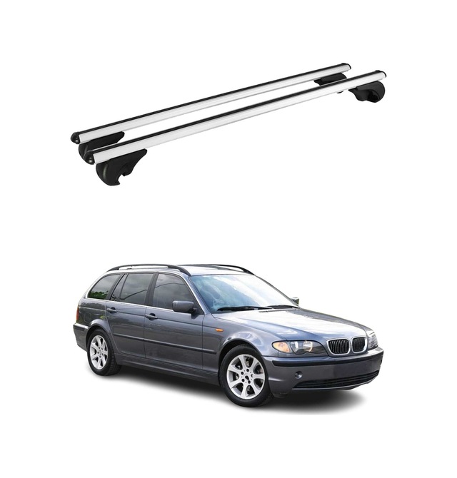 Bmw 3 Serisi E46 Station Wagon 1999-2005 Arası Uyumlu Port Bagaj Taşıyıcı Ara Atkı Alüminyum Gümüş 2 Parça