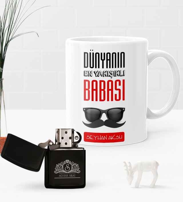 Kişiye Özel Dünyanın En Yakışıklı Babası Benzinli Çakmak ve Kupa N11.1502