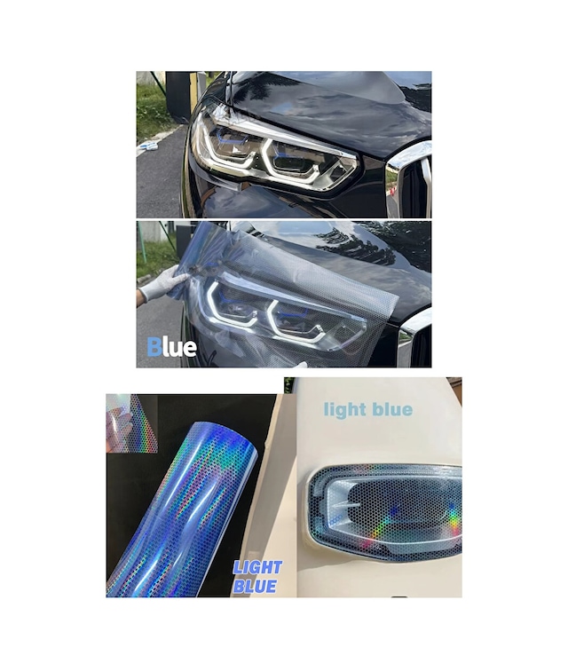 Hologram Açık Mavi Petek Desen Far Stop Filmi Far Folyosu Far Çizik Çizilme Engelleyici 100cmx30cm