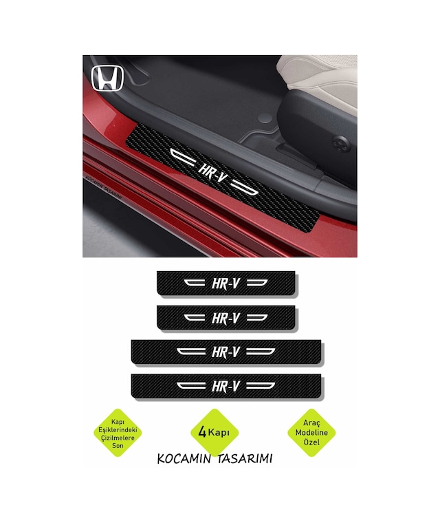 Honda Hr-v Karbon Kapı Koruma Eşiği Yazılı Dekoratif Kaplama Siyah Üzeri Beyaz 4 Parça Honda Hr-v