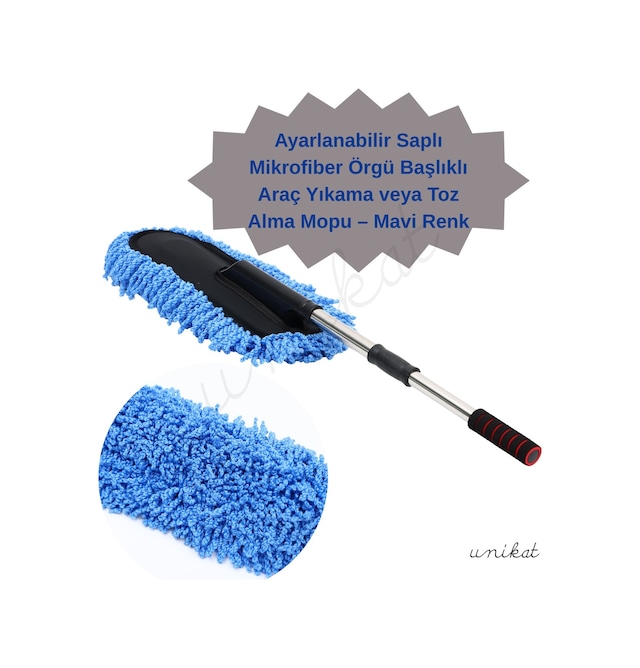 Mikrofiber Örgü Başlıklı Araç Yıkama Ve Toz Alma Mopu Mavi Renk 1 Adet