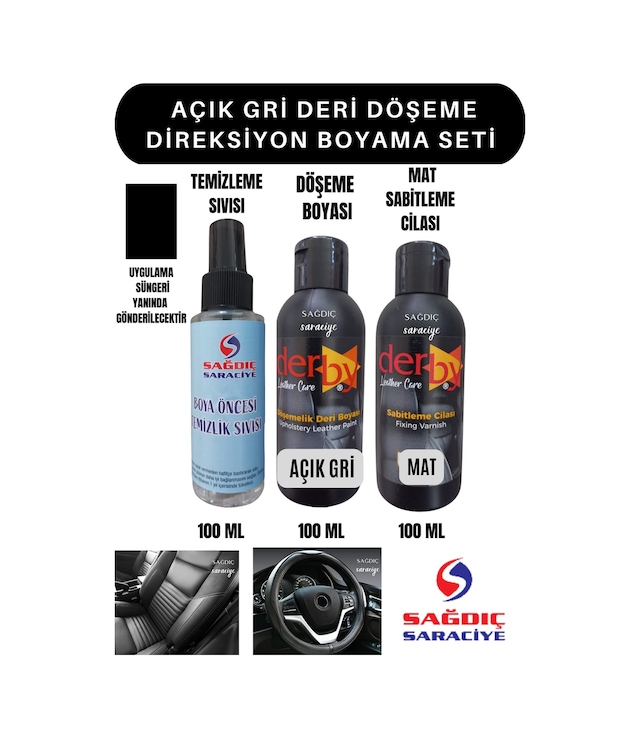 3'Lü Derby Açık Gri Deri Oto Direksiyon Döşeme Boyama Seti