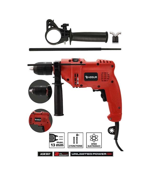 Assur ASR207 500 W 13 MM Elektrikli Matkap Kırmızı