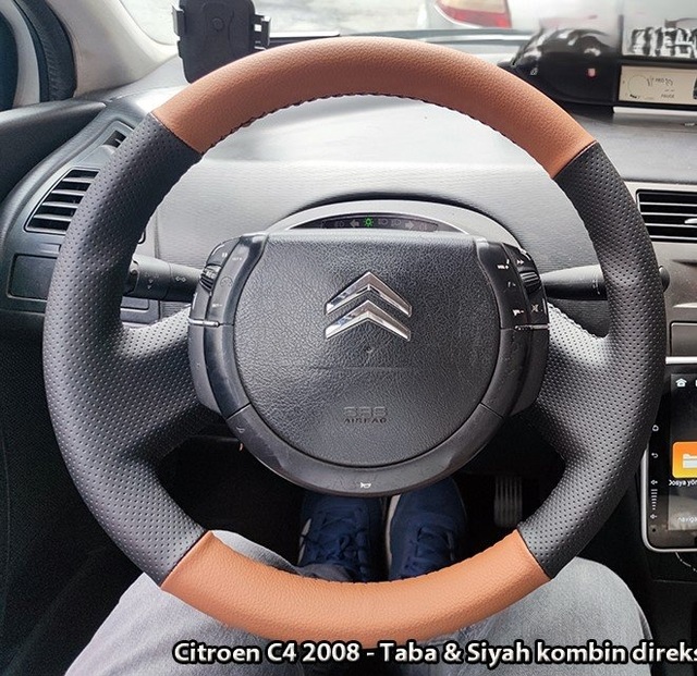 Citroen C4 2008 Araca Özel Direksiyon Kılıfı Taba Siyah