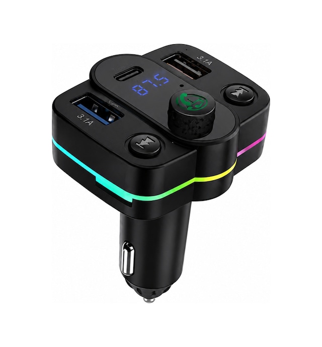 Bluetooth Fm Transmitter Araç Çakmaklıl Girişli Mp3 Çalar Type-c + Çift Usb Şarj Cihazı 5v 3.1a Siyah