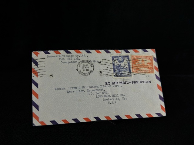 Uçak Postası Air Mail 1948 Yılından Georgetown British Guiana'dan Usa Amerika'ya Postalanmış 6 Ve 12 Cent Pullu Zarf