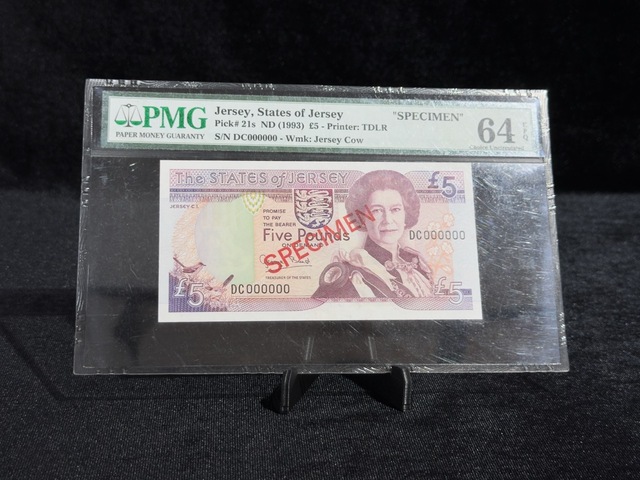 Jersey 1993 5 Pound Specımen Banknot Pmg 64 Epq Pıck 21s