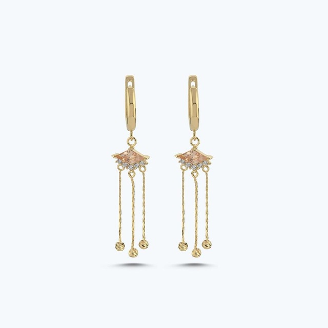 Altınbaş Pembe Taşlı Altın Sallantılı Halka Küpe Akp0258-y-25842 Çok Renkli
