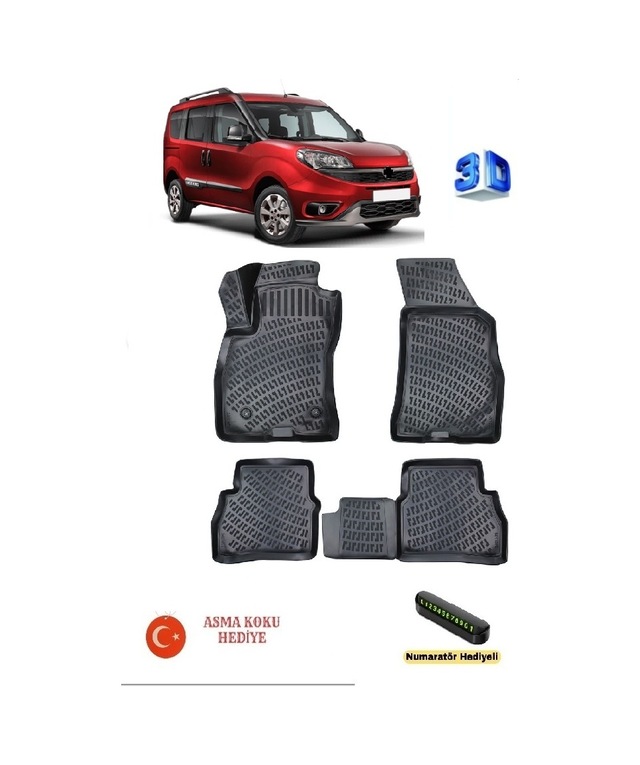 Rizline Fiat Doblo 2010-2022 Yılları Arası Uyumlu 3d Havuzlu Paspas Asma Koku Ve Numaratör li