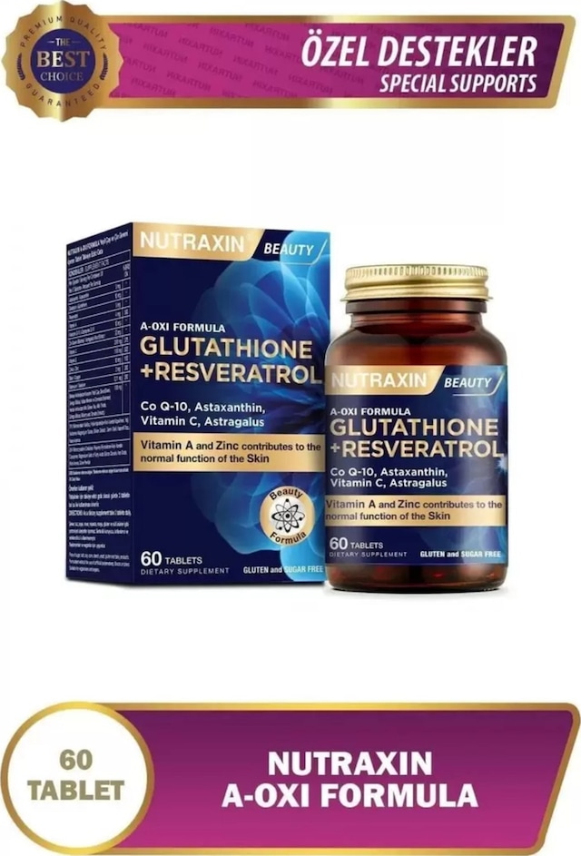 Nutraxin A-Oxi Formula Glutathione Resveratrol 60 Tablet Astaksantin Q-10 Çinko Bakır Selenyum