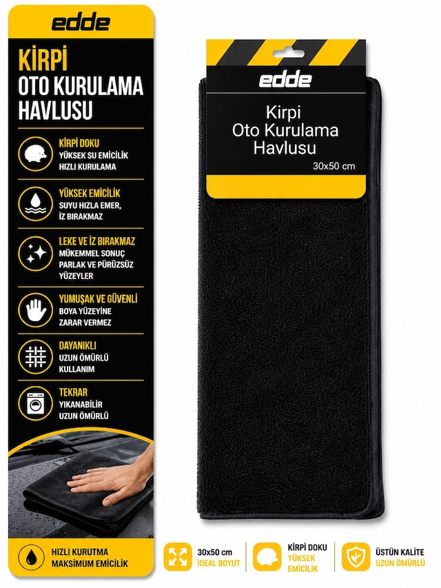 Edde Araba Araç Oto Kirpi Oto Kurulama Havlusu 30x50cm Kirpi Cam Ve Kaporta Bezi
