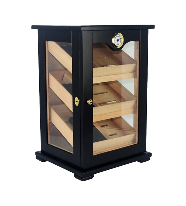 3 Raflı Puro Kutusu Humidor Kabinet Siyah 150's