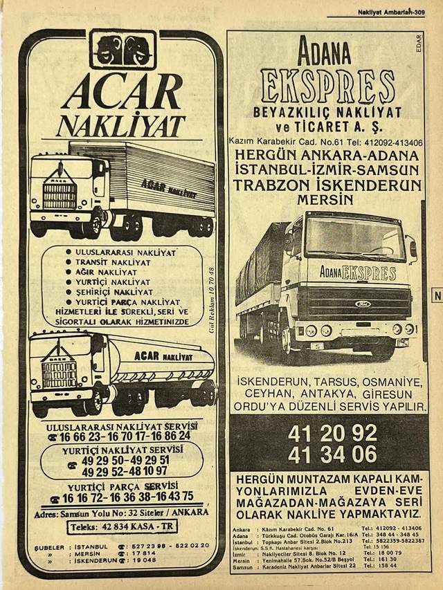 Ankara 1986 Meslek Reklam İlanı Efemera S309 Teşhir Ürün