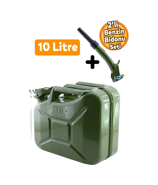Metal Benzin Bidonu 10 Litre Akaryakıt Mazot Taşıma Doldurma Depolama Bidonu Aktarma Borusu.