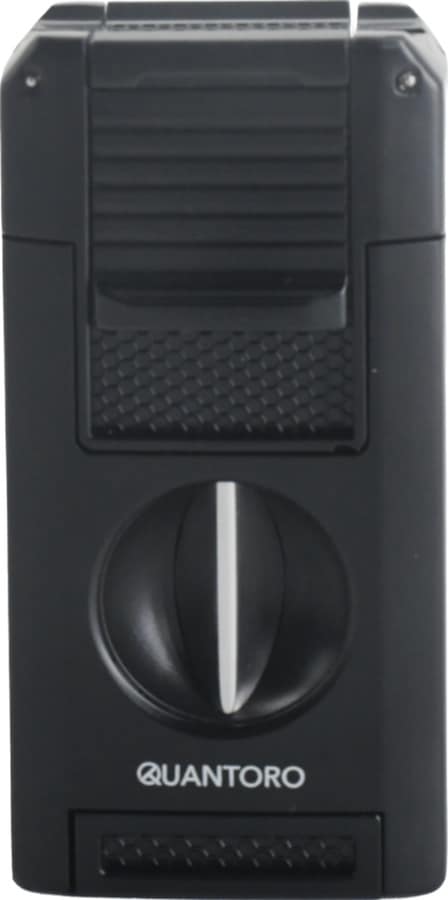 Quantoro Çift Torch Pürmüz V-cut/delicili/iğneli Siyah Metal Puro Çakmağı - Trz1094