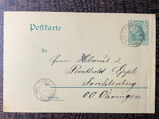 Almanya Reich Dönemine Ait 1903 Yılında Postadan Geçmiş Posta Kartı Damgalı Kendinden Pullu 5 Pfennig Germania Deutsches Reich Teşhir Ürün